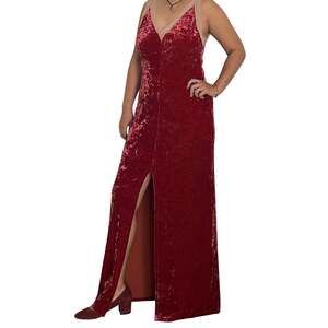 Vintage Lilac Wine Red Crushed Velvet Maxi Dress L Mesh V Neck High Slit Holiday